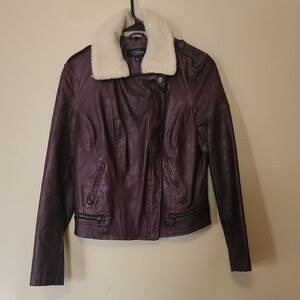 Faux leather Jacket with Faux Shearling Collar